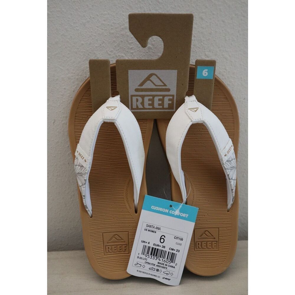 Reef CI7130 Women's Sz 6 Cloud White Santa Ana Flip Flop Sandals